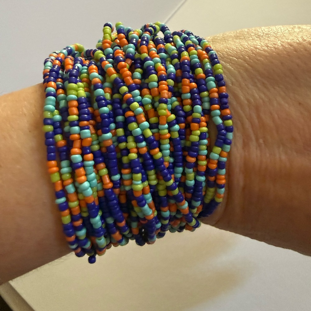 Boho Multi Strand Colorful Beaded Wood Closure Width 2" Bracelet 7.5" Length